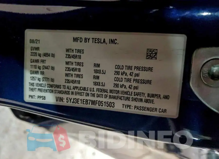 5YJ3E1EB7MF051503 Photo# 13