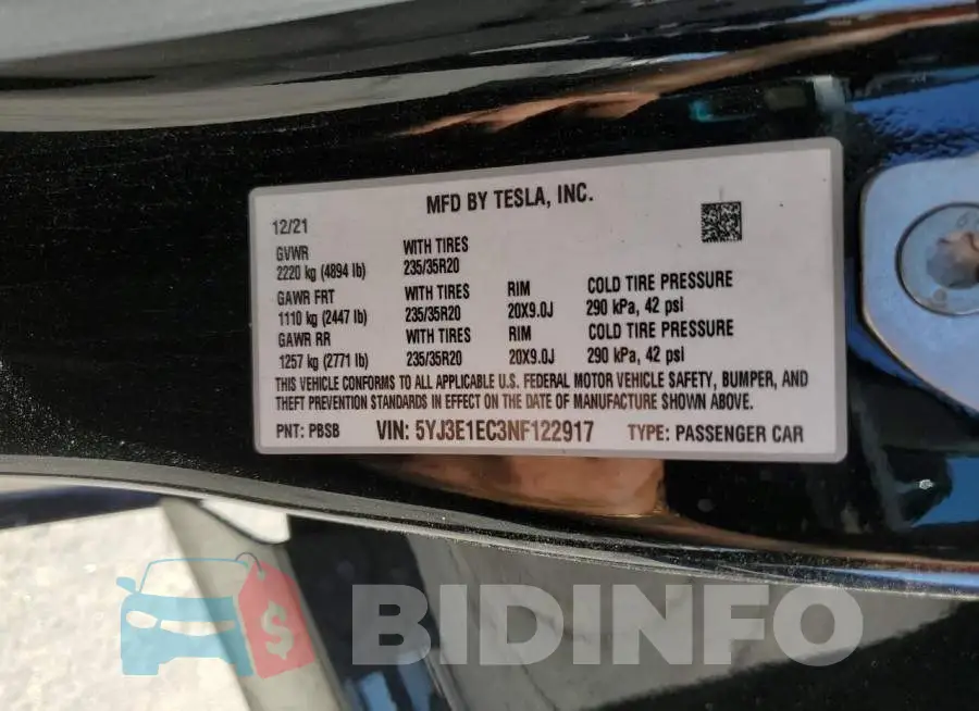 5YJ3E1EC3NF122917 Photo# 13
