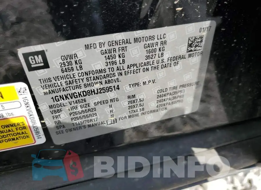 1GNKVGKD8HJ259514 Photo# 13