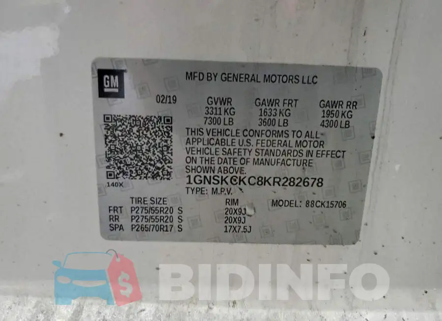 1GNSKCKC8KR282678 Photo# 13