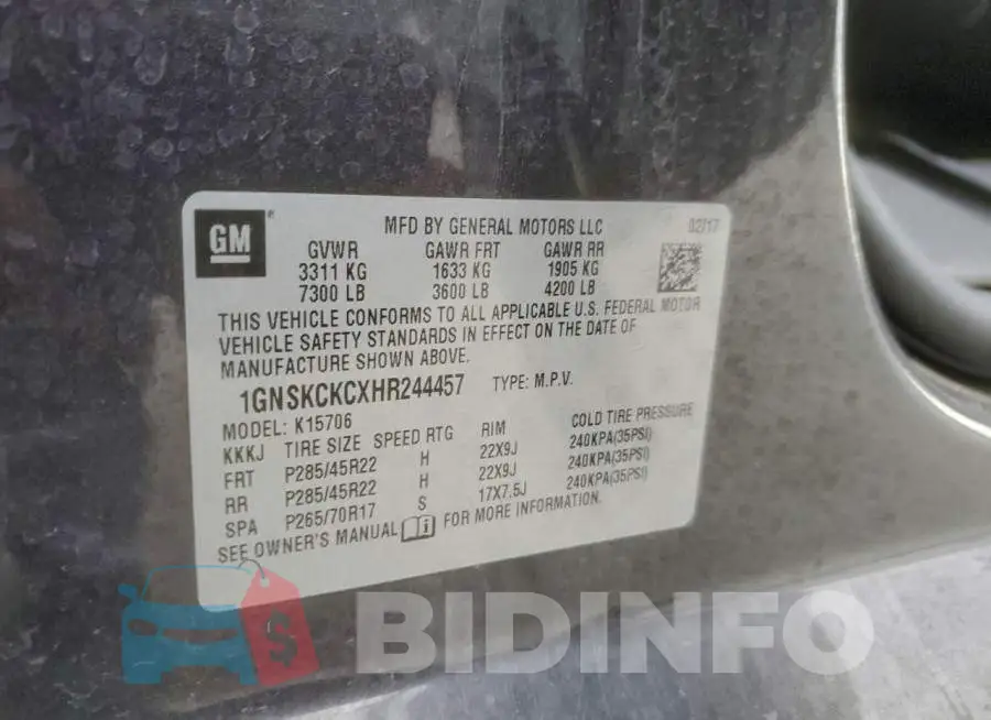 1GNSKCKCXHR244457 Photo# 13