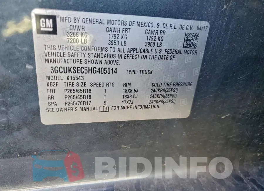 3GCUKSEC5HG405014 Photo# 12