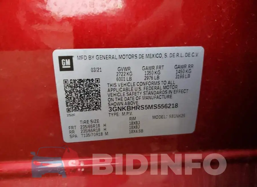 3GNKBHRS5MS556218 Photo# 13