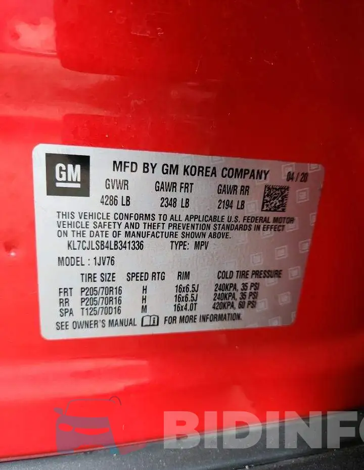 KL7CJLSB4LB341336 Photo# 13