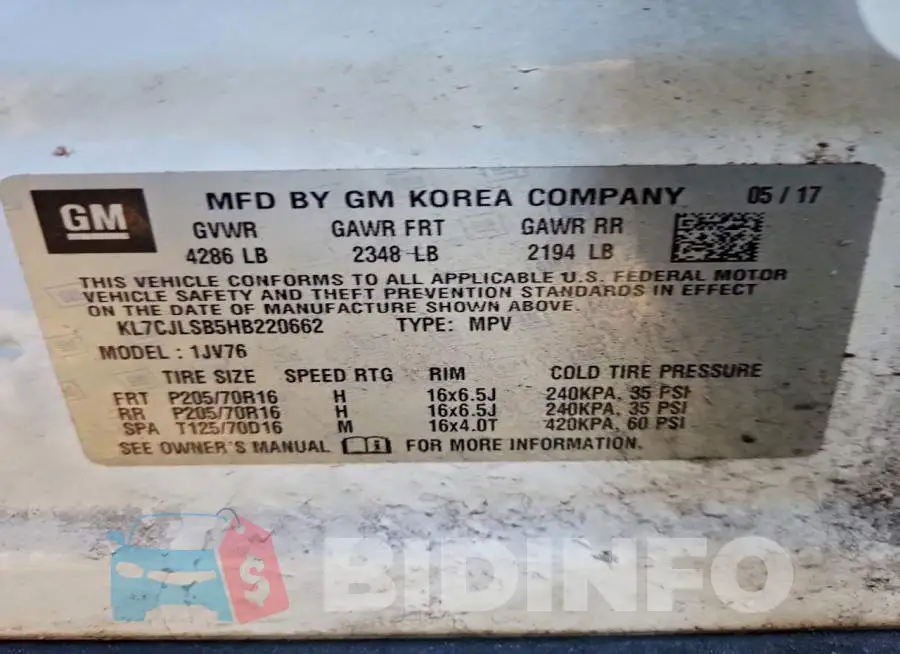 KL7CJLSB5HB220662 Photo# 13