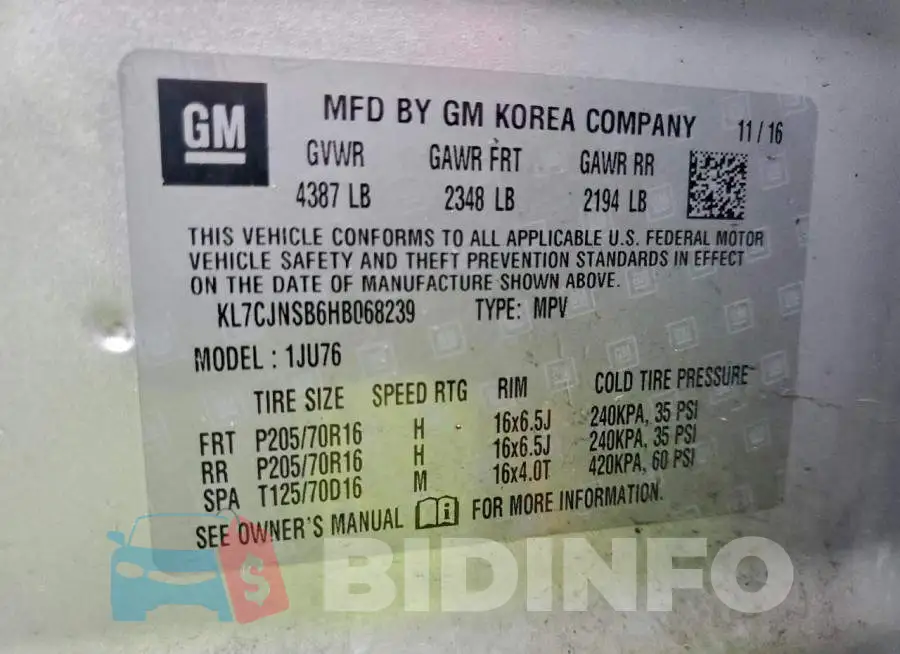 KL7CJNSB6HB068239 Photo# 13