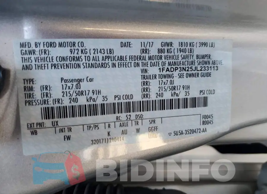 1FADP3N25JL233113 Photo# 12