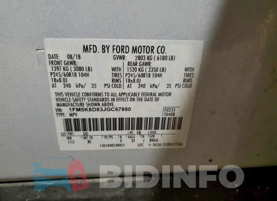 1FM5K8D83JGC67880 Photo# 13