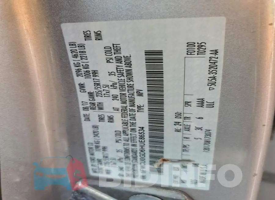 1FMCU0GD6HUE86534 Photo# 14
