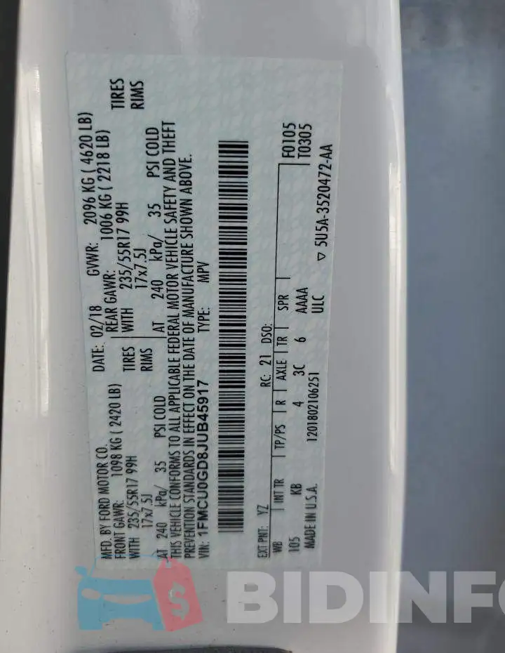 1FMCU0GD8JUB45917 Photo# 12