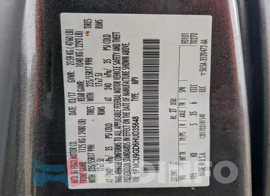 1FMCU9GD6HUD35648 Photo# 13