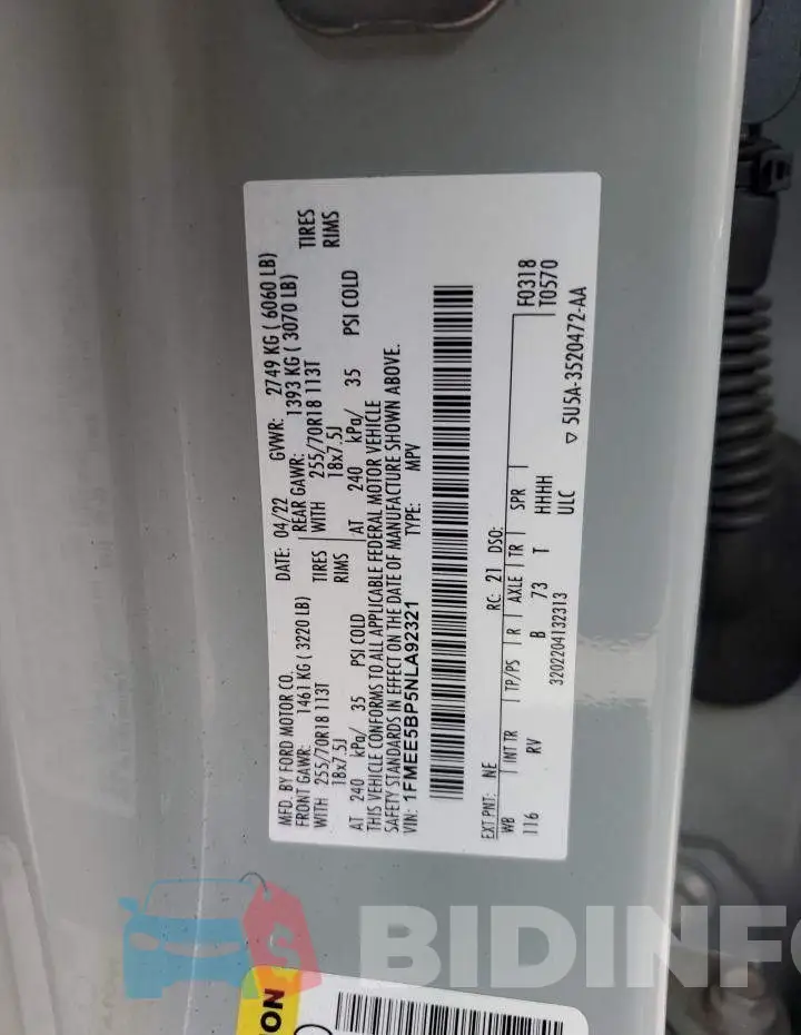 1FMEE5BP5NLA92321 Photo# 12