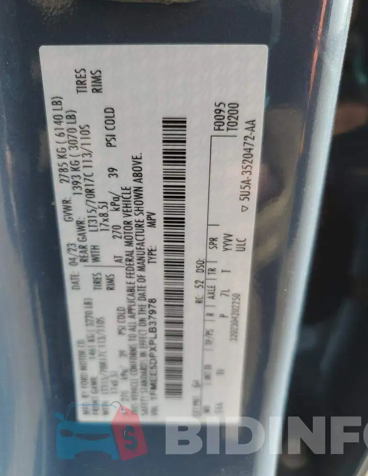 1FMEE5DPXPLB37978 Photo# 13