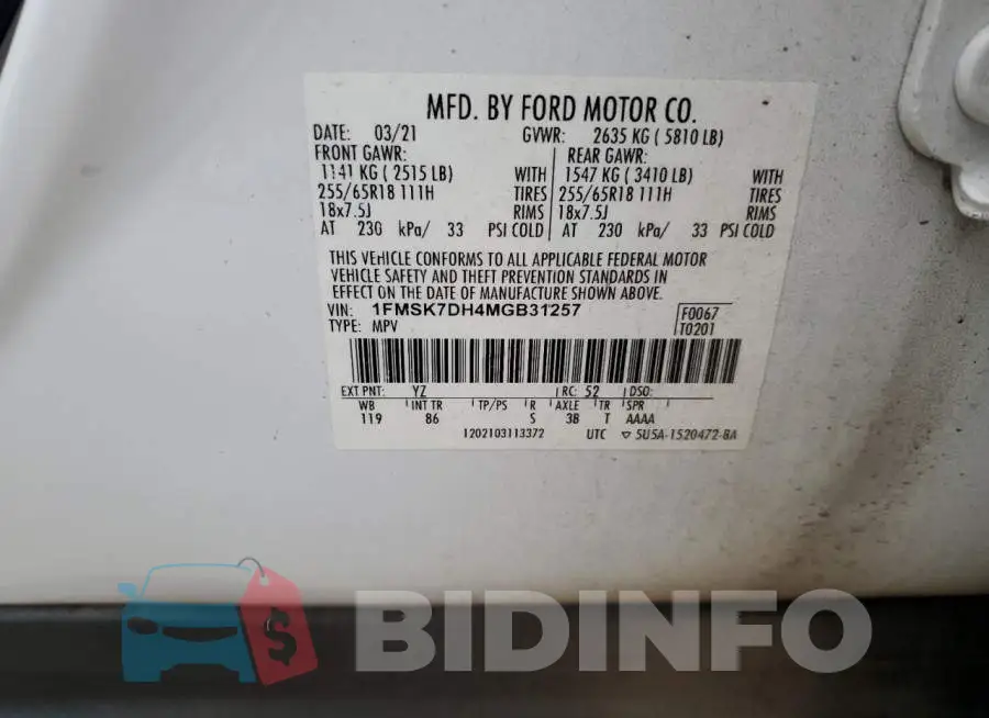 1FMSK7DH4MGB31257 Photo# 13