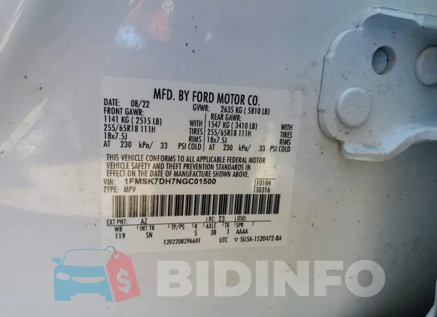 1FMSK7DH7NGC01500 Photo# 13