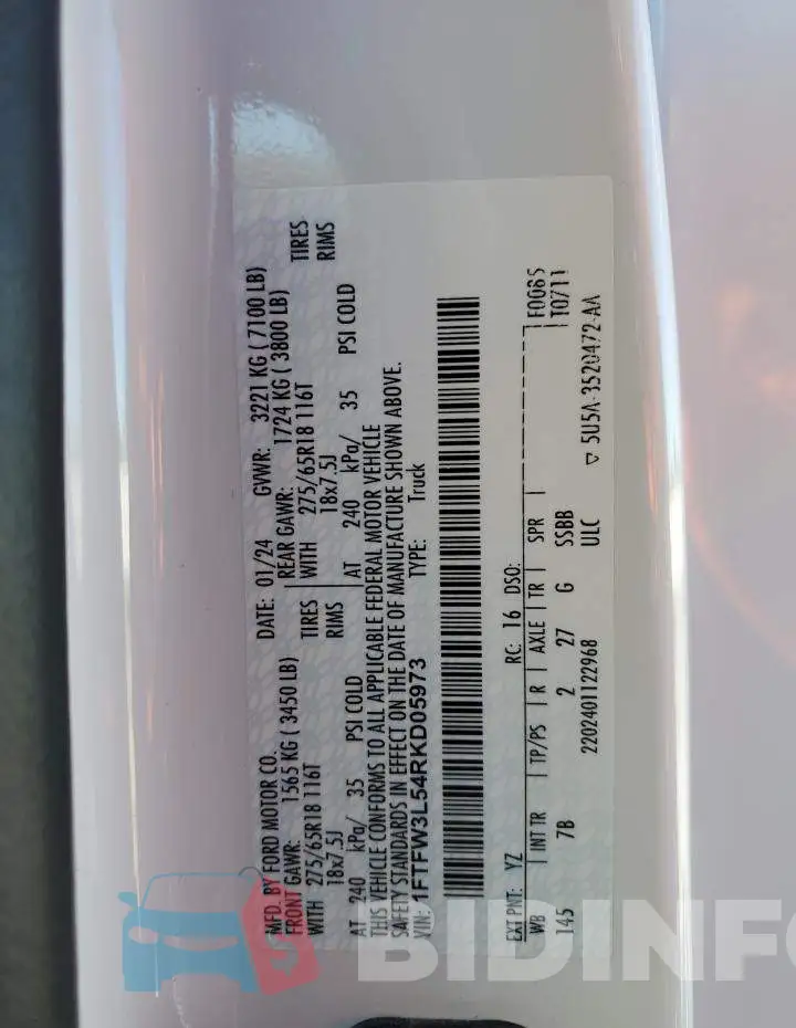 1FTFW3L54RKD05973 Photo# 12