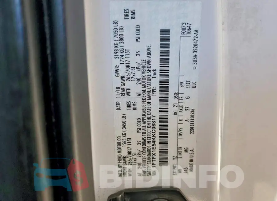 1FTFX1E54KKC06817 Photo# 13