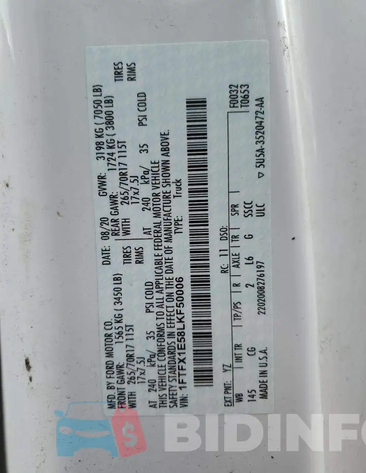 1FTFX1E58LKF50006 Photo# 12