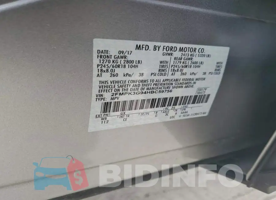 2FMPK3G94HBC59756 Photo# 13