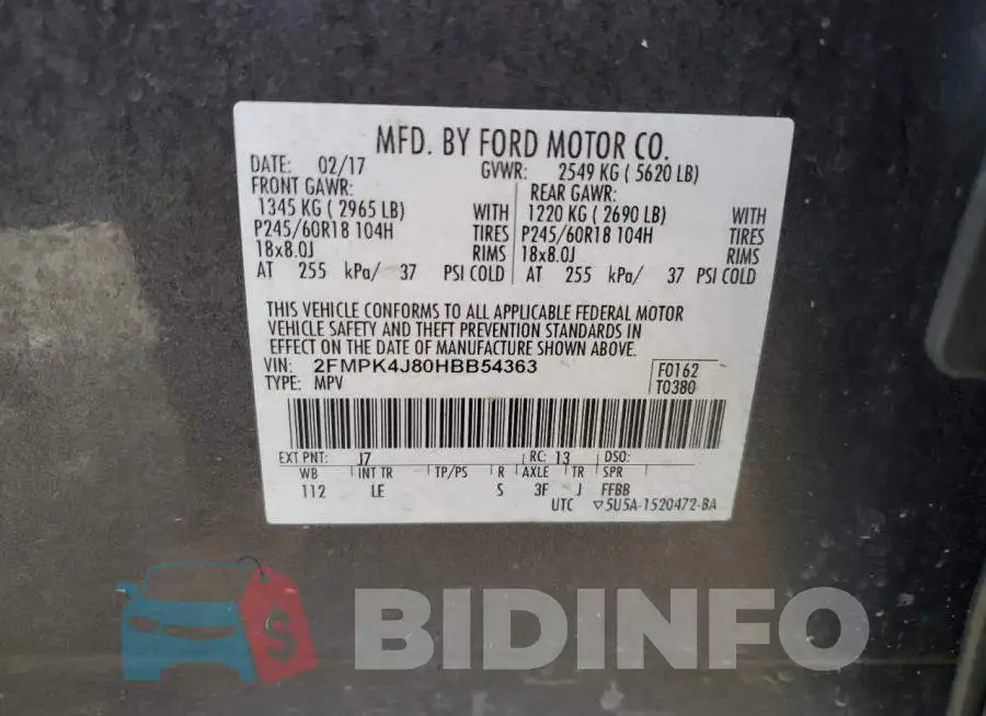 2FMPK4J80HBB54363 Photo# 14