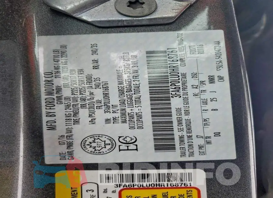 3FA6P0LU0HR168761 Photo# 12