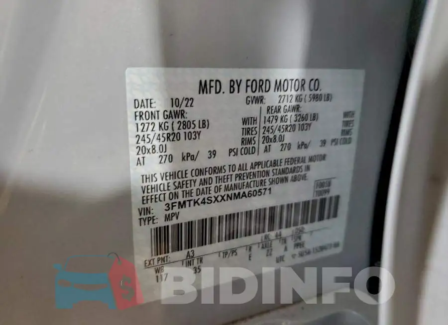 3FMTK4SXXNMA60571 Photo# 14