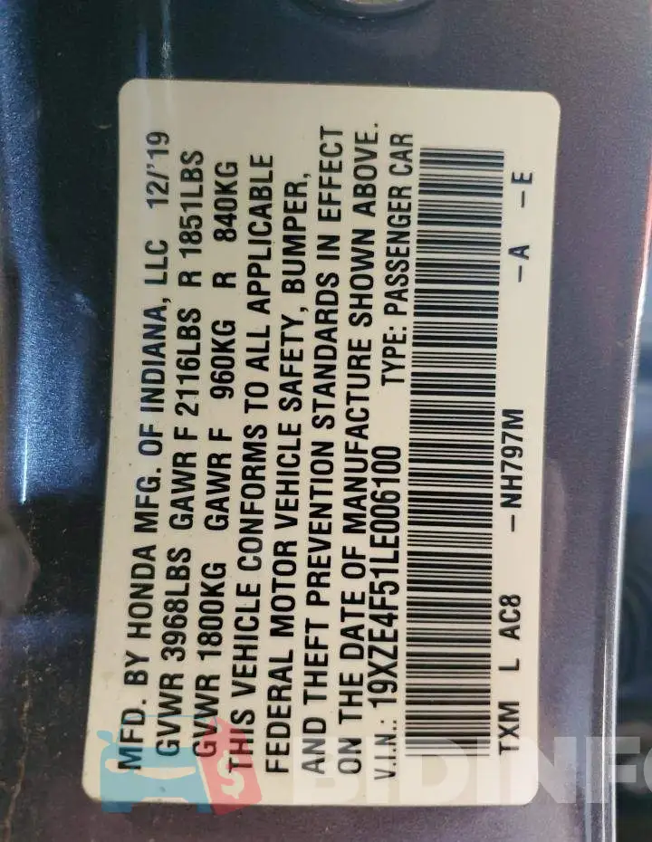19XZE4F51LE006100 Photo# 13