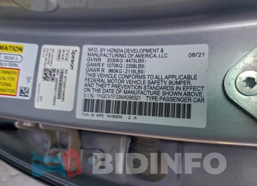 1HGCV1F33MA098321 Photo# 13