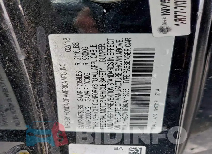 1HGCV1F36JA118038 Photo# 13