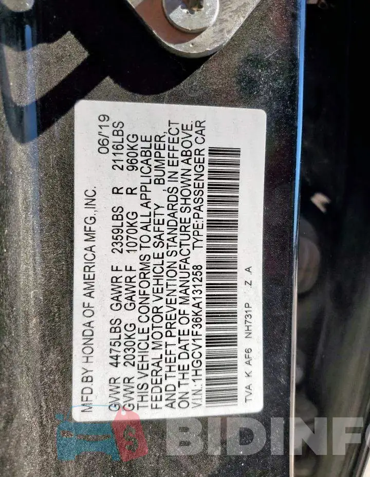 1HGCV1F36KA131258 Photo# 13