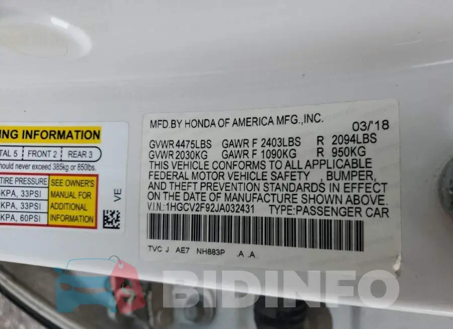 1HGCV2F92JA032431 Photo# 12