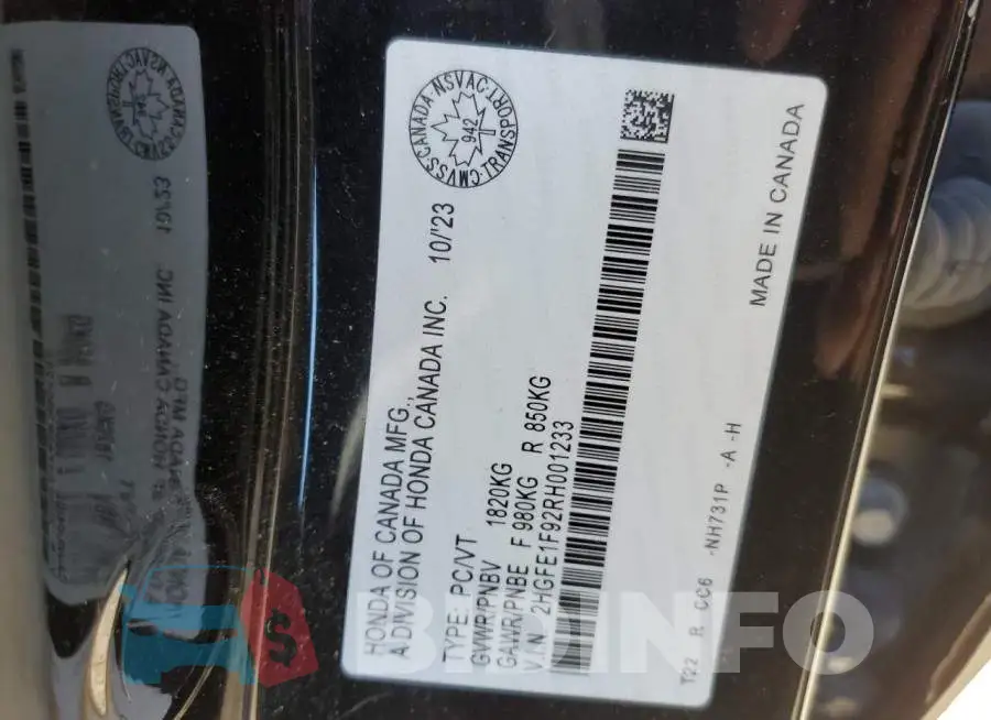 2HGFE1F92RH001233 Photo# 12
