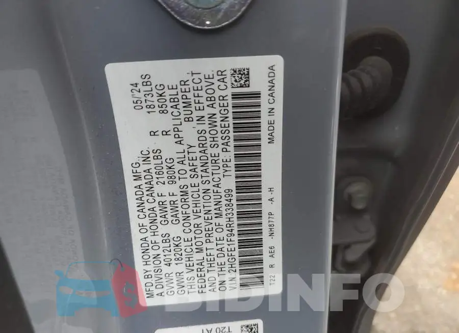 2HGFE1F94RH338499 Photo# 12