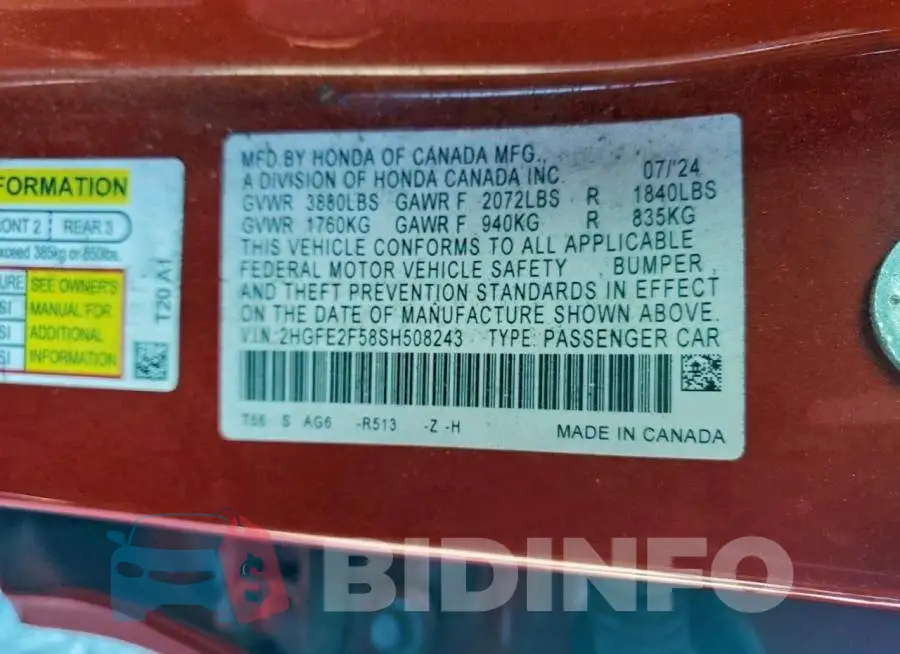 2HGFE2F58SH508243 Photo# 12