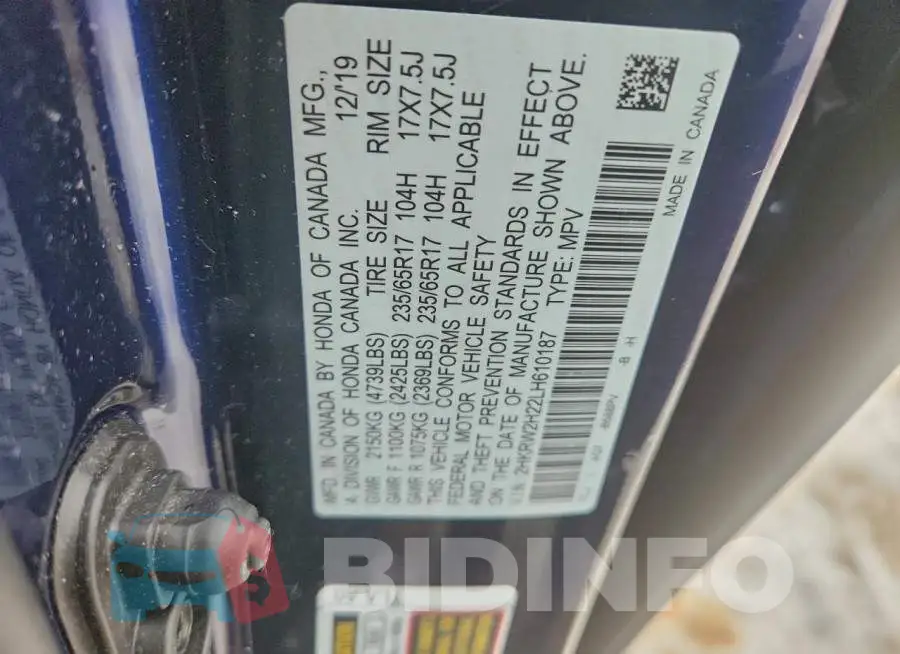 2HKRW2H22LH610187 Photo# 13