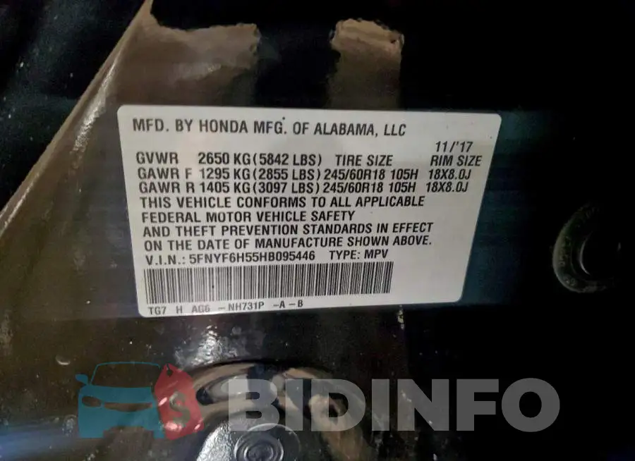 5FNYF6H55HB095446 Photo# 13
