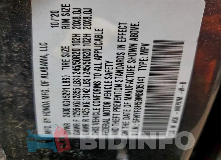 5FNYF8H59MB005141 Photo# 13