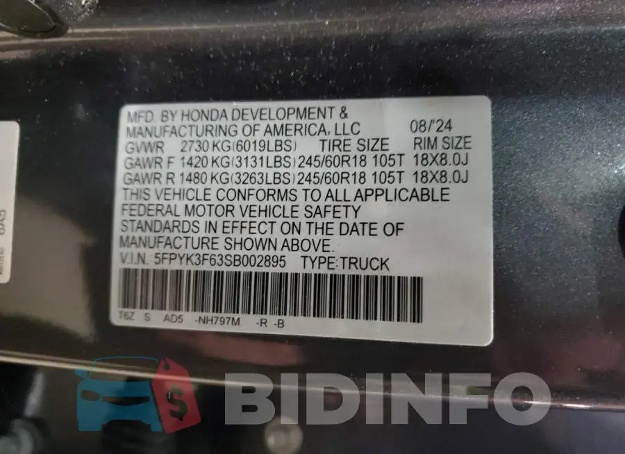 5FPYK3F63SB002895 Photo# 12