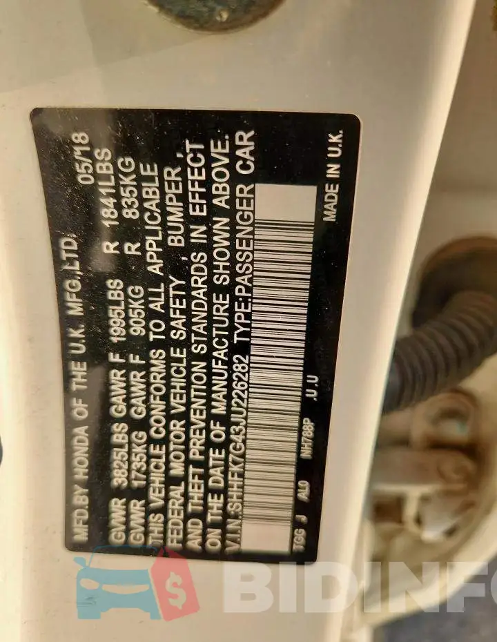 SHHFK7G43JU226282 Photo# 12