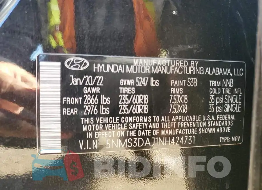 5NMS3DAJ1NH424731 Photo# 13