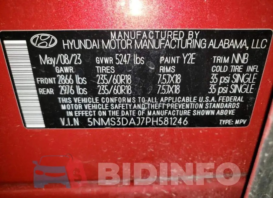 5NMS3DAJ7PH581246 Photo# 13