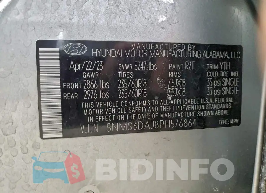5NMS3DAJ8PH576864 Photo# 14