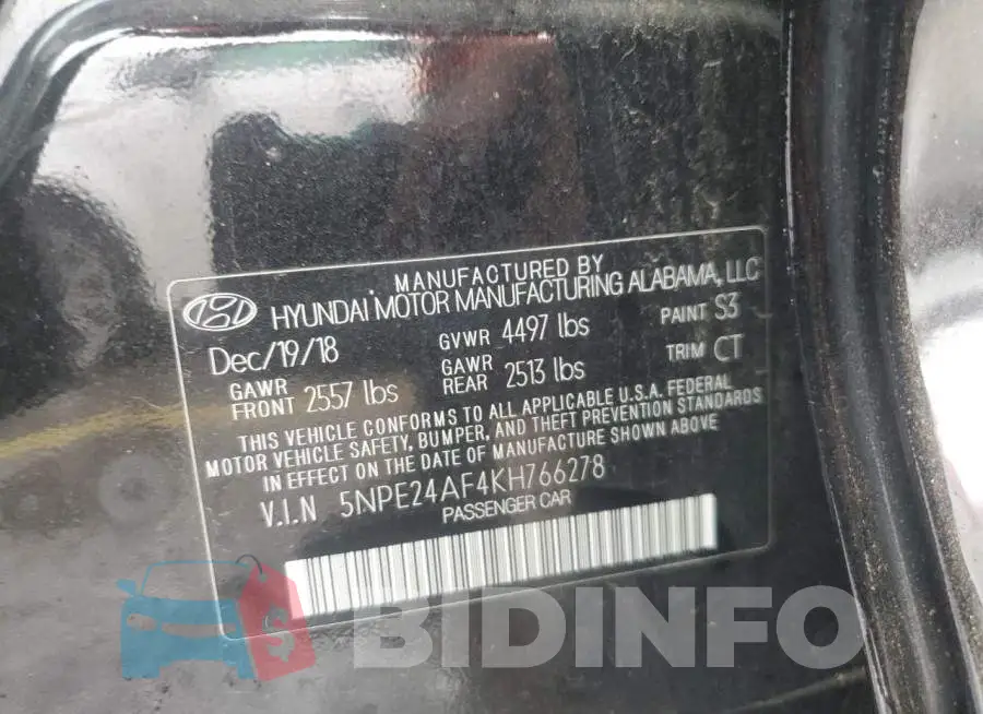 5NPE24AF4KH766278 Photo# 12
