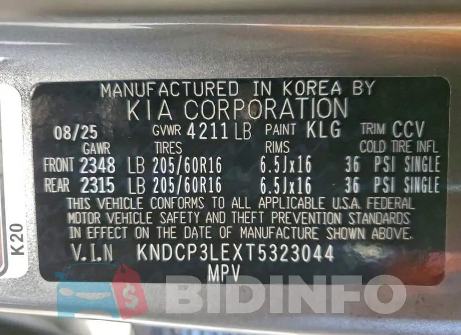 KNDCP3LEXT5323044 Photo# 13