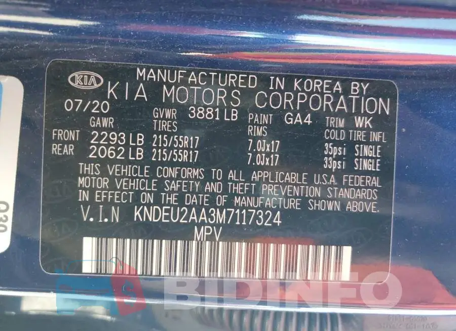 KNDEU2AA3M7117324 Photo# 14