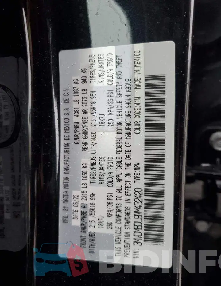 3MVDMBDL9NM432420 Photo# 14