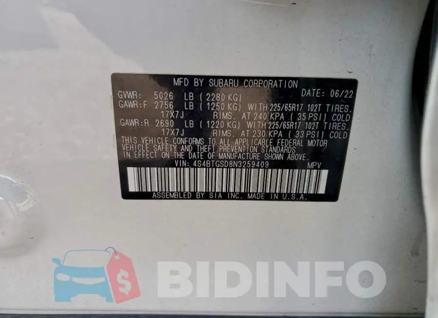 4S4BTGSD8N3259409 Photo# 13