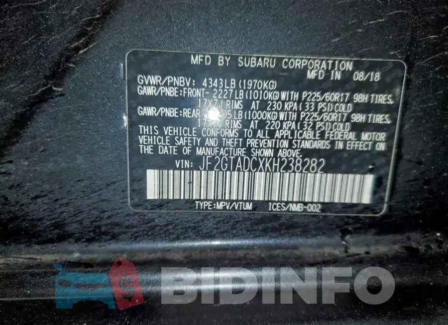 JF2GTADCXKH238282 Photo# 12