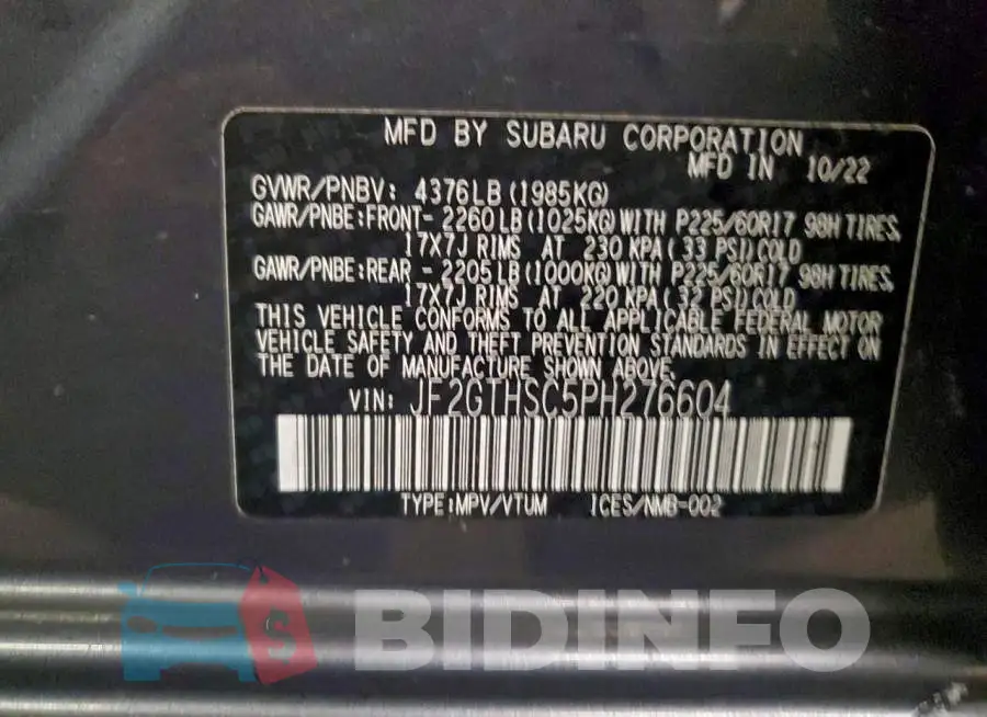 JF2GTHSC5PH276604 Photo# 14
