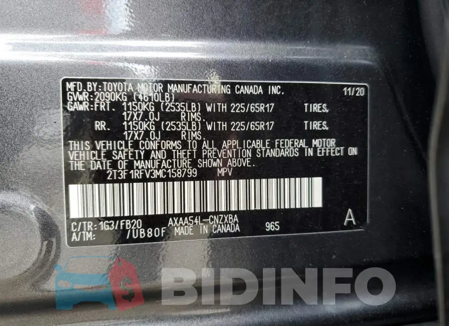 2T3F1RFV3MC158799 Photo# 14
